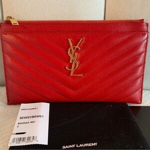 Saint Laurent monogram matelassé chevron quilted grained
leather bill pouch red